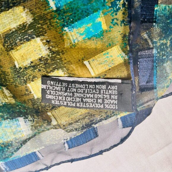 Vintage Modernist Geometric Scarf — Blue, Green & Gold Pattern - Picture 3 of 16